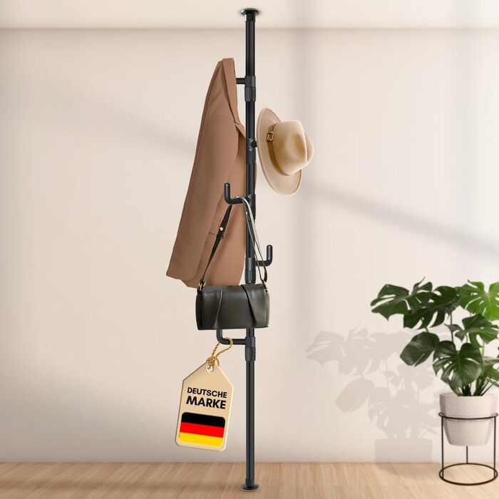 Extendable Coat Rack, 5 Hooks [Black, 110-310cm] – Telescopic Clothes Rack, Stable – Space-Saving Closet, Metal – Butler for Men, Bedroom – Entranceway Closet – Clothes Rail Balcony