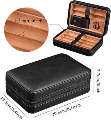 Чохол для сигар з шкіри, вологомір та запальничка 3-в-1, портативний, на 6 сигар, плоский різак, аксесуари, подарунок (чорний)