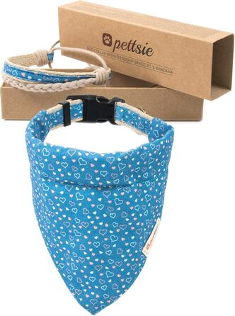 Pettsie Dog Bandana with Collar and Friendship Bracelet, Adjustable Sizes S, M, and L, Detachable Bandana Fabric, Attractive Packaging Included, Dog Lover, L, (M 33-50.8cm, Blue)