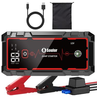 Бустер для автомобіля (Jump Starter) 8000mAh, портативний пусковий пристрій 12V для бензинових двигунів до 7.0L та дизельних до 5.0L, з ліхтариком та пусковими кабелями