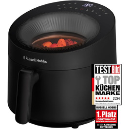 Russell Hobbs Hot Air Fryer 5L [10 Programs | with Viewing Window] AirFryer (Oil-Free Frying, Frying, Grilling, Roasting, Baking, max 200°C, Dishwasher Safe, Black) SatisFry Panoramic 27420-56