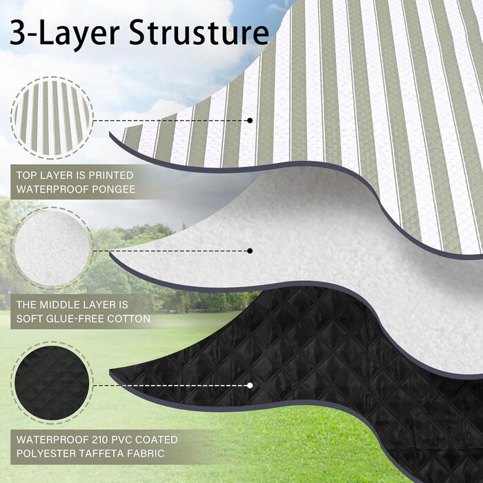 Плед для пікніка HX&OD водонепроникний, 203x203 см, складаний, з ручкою для перенесення, сіро-зелений