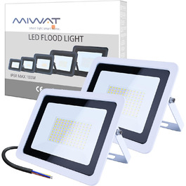 Світлодіодний прожектор MIWATT 2 шт, 50Вт, 4000Лм, холодне біле світло 6000K, IP68, водонепроникний, для вулиці, подвір'я, гаража, саду
