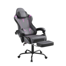 Ігрове крісло FIVMEN Ergonomic Gaming Chair з масажним подушкою, підніжкою та підголівником, ергономічний офісний стілець для геймерів (Сірий/Фіолетовий)
