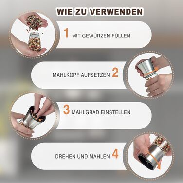 Набір меланець для солі та перцю KitchenBoss з керамічним жорном, з нержавіючої сталі, для солі, перцю, чилі (без наповнювача)