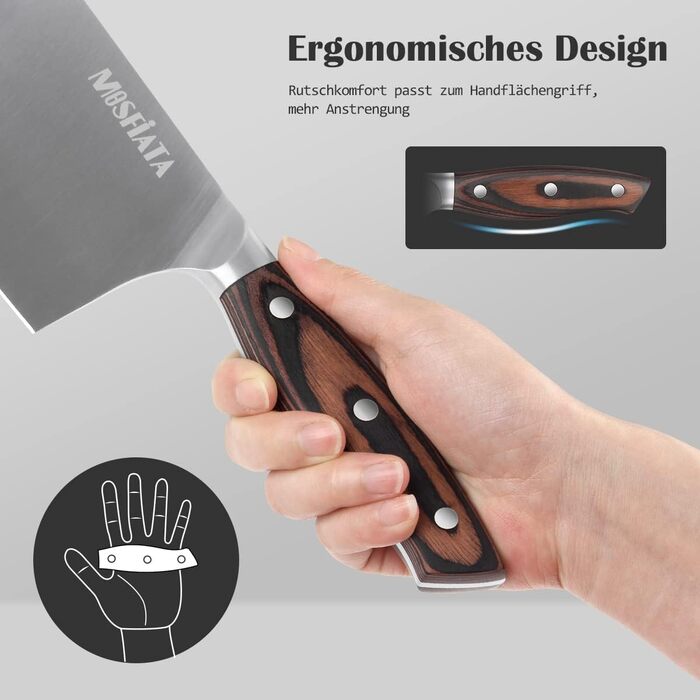 Ніж кухарський MOSFiATA Hackmesser Klassik 20 см з високоякісної сталі з ергономічною ручкою для кухні та ресторану