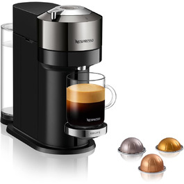 Кавомашина Nespresso Vertuo Next Krups XN910C: 6 розмірів чашок, автоматичне розпізнавання капсул, об'єм резервуару 1.1 л, 54% з переробленого пластику, темне хромоване покриття