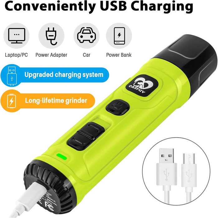 Електричний точилка для кігтів собак і котів Casfuy з 2 LED-лампами – 2 швидкості, тихий, потужний, для собак та котів середніх та малих порід (зелений)