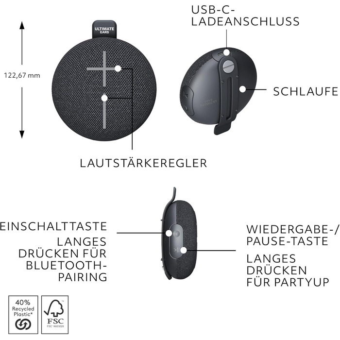 Портативна Bluetooth колонка Ultimate Ears MINIROLL: Водонепроникна, пилозахисна (IP67), потужний бас, чорний колір