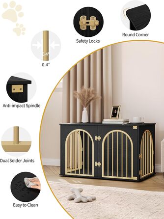 Клітка для собак Hzuaneri, 100 см, з 3 дверцятами, сучасний дизайн, для дому, чорне золото, DFC84101B