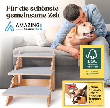 AMAZING Dog Stairs for Small, Medium, and Large Dogs, Cats. 3 Steps | Pet Stairs, Young and Old Cats | 40 cm High for Sofa, Bed | Gentle on Joints Alternative to Dog Ramps (Flexible)