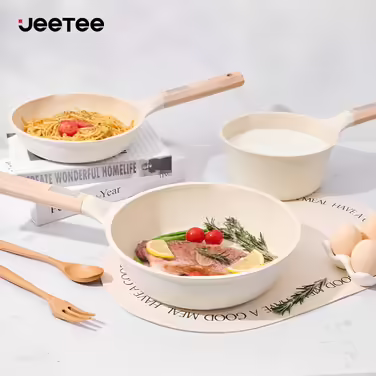 JEETEE Ceramic Cookware Set, 15-Piece, Non-Stick Granite Cookware Set, Slope Design, Induction Cookware Set, Cookware Set with Lid, Frying Pan, Saucepan, Stockpot, PFOS/PFOA Free, Grey