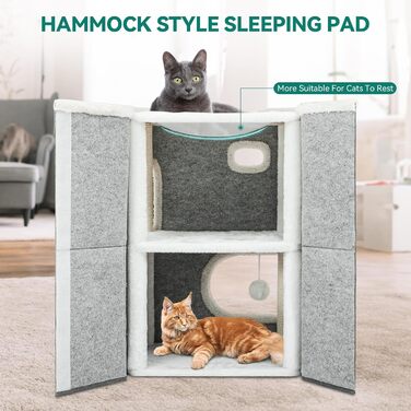YITAHOME Cat House Indoor, Cat Bed for Indoor Cats, Cat Tunnel, Cat Cave, Small Scratching Post, Cat Furniture, Cat Bed Cave, cat caves, Cat Beds (Gray, With Platform)