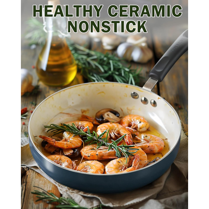 Набір посуду Cook N Home 10 предметів: каструлі та сковороди з антипригарним покриттям, кераміка, блакитний