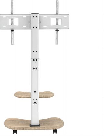 Підставка для телевізора Stellar на коліщатках з полицею, біла. Регульована висота, поворотна. Для телевізорів 32-70 дюймів, до 45 кг, VESA до 600x400
