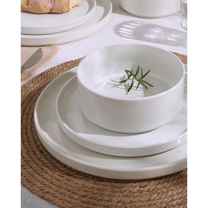 Набір посуду Nebula для 6 осіб: 18-ти частинний набір тарілок та наборів мисок, розбризкування з каменю, сервіз, придатний для мікрохвильової печі та посудомийної машини, білий сервіз