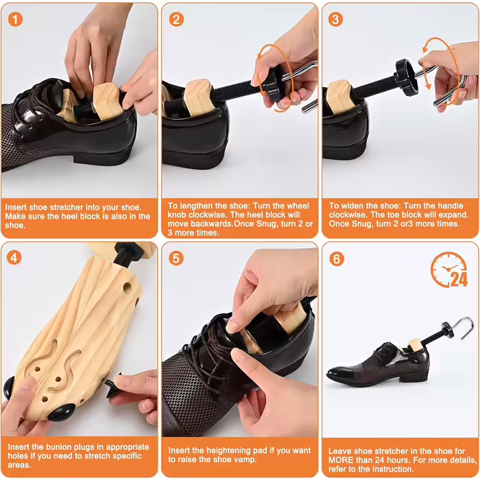 JJDPARTS Shoehorn Wood, Men's and Women's Shoehorn, 4-Way Shoe Stretcher, Shoe Widener for Adjustable Length and Width with Shoe Spoon