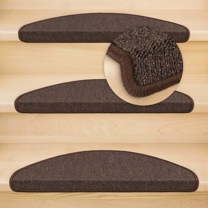 Ступінчасті килимки Kettelservice-Metzker Ariston для сходів, кавово-коричневого кольору, 15 шт. (64/20 см, напівкруглі)