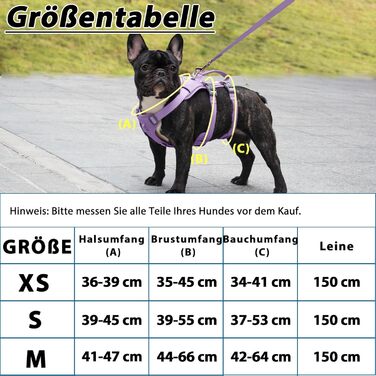 Нашийник для собак з повідком, безпечний нашийник від виривання, анти-тяга, нашийник для собак з ручкою та світловідбиваючими елементами, легкий, регульований, для середніх собак (XS) (Дуже маленький, фіолетовий)