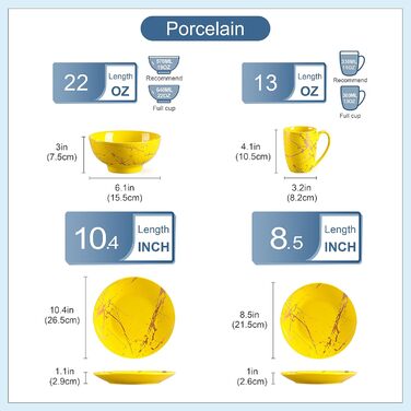 LOVECASA Набір посуду Sweet 16: 16-ти частинний сервіз з золотим декором, жовтий, для 4-12 осіб