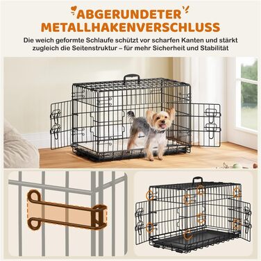 Клітка для собак Yaheetech 90x56x63 см, розкладний вольєр з перегородкою, 2 двері, чорна, для дому та транспортування