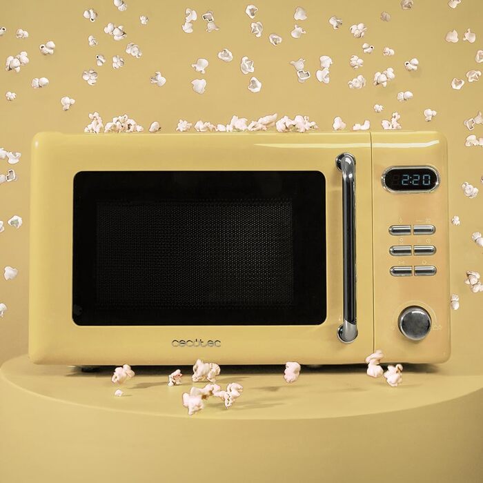 Мікрохвильова піч Cecotec Proclean 5110 Retro Yellow, 20 л, 700 Вт, мікрохвильова піч з грилем, 8 програм, таймер 60 хв, розморожування, безпечне замкання, жовтий колір, серія 51