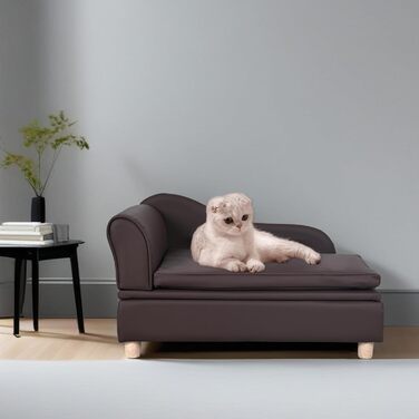 Софа для собак та котів Yoonnie room з PU-шкіри з місцем для зберігання – зручне ліжко для домашніх тварин, маленьке диван-крісло, підходить для цуценят та кошенят (Перловий білий)