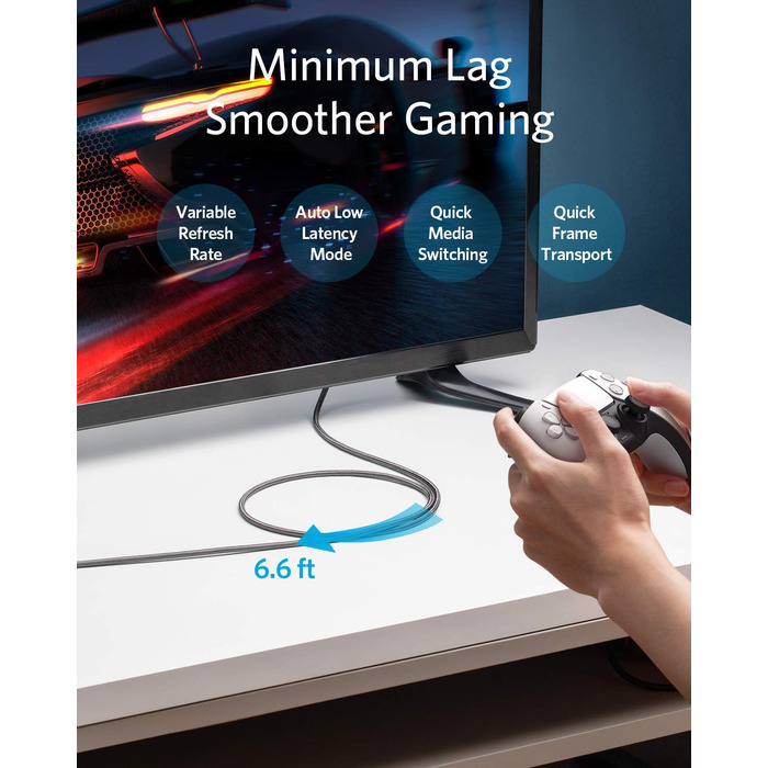 HDMI кабель Anker 8K 60Hz, 2м, Ultra HD, 48Gbps, eARC, Dolby Atmos, сумісний з Xbox Series X, TV