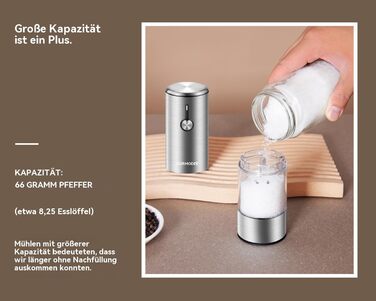 Електричні мельниці для солі та перцю 2 шт. з USB-зарядкою, 6-ступеневим жорном, LED-підсвічуванням та захистом від пилу. Перезаряджувані кухонні помічники