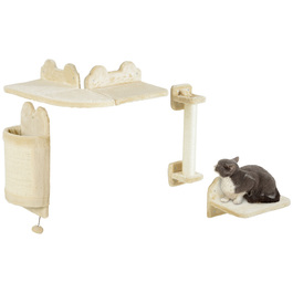 PawHut Cat Climbing Wall Set, 4-Piece Cat Furniture with Sitting Platform, Corner Platform, Play Ball, and Arch Scratching Board, for Cats up to 5 kg, Plush, Beige | Aosom