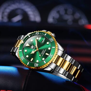 Чоловічий механічний годинник OLEVS з автопідзаводом, водонепроникний, скелетон (двоколірний зелений)