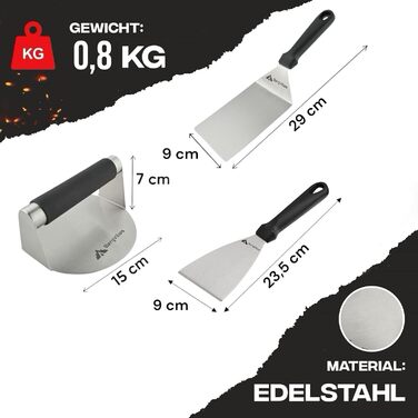 Набір для приготування Smash Burger 3шт. з нержавіючої сталі: прес, лопатка, набір для гриля