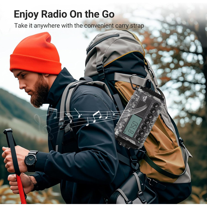 Радіоприймач AM/FM/SW для будівельних майданчиків, радіо з ручним приводом та світовим приймачем, радіо для надзвичайних ситуацій з роз'ємом Type C, Powerbank/SOS-сигнал/ліхтарик/лампа для читання/IPX4, портативне радіо для активного відпочинку, піших про