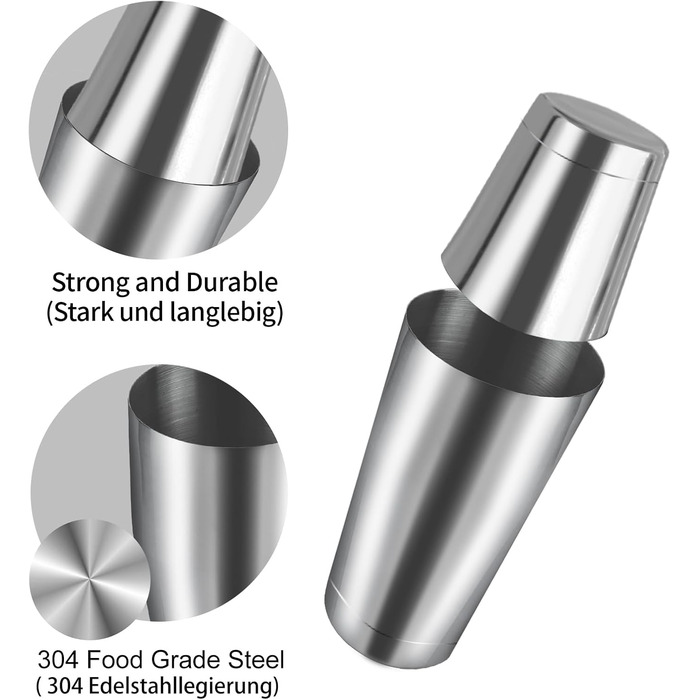 Набір шейкер для коктейлів Boston 700/600мл | Нержавіюча сталь | 8-ми частинний набір для бармена з аксесуарами: мірний стаканчик та барна ложка | Ідеально для дому та бару