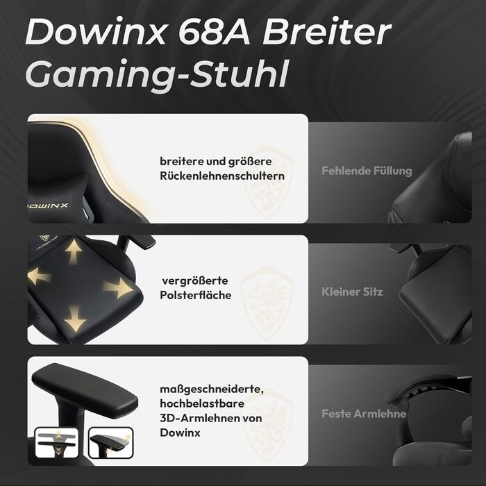 Ігровий крісло Dowinx з мікрофібри: дихаючий, ергономічний, з підніжкою, чорний