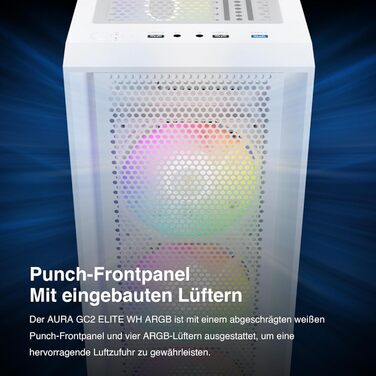 Корпус для ПК GAMDIAS AURA GC2 ELITE WH ARGB: Midi-Tower з 4 RGB-вентиляторами, сітчаста передня панель, скло, підтримка синхронізації материнської плати, чорний