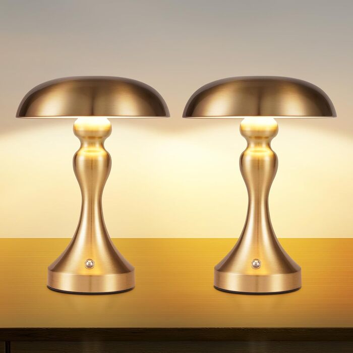 Бездротова настільна лампа з LED-підсвічуванням - торшер для спальні/вітальні з регулюванням яскравості, USB-зарядка, вінтажний дизайн (Золотий бронза)