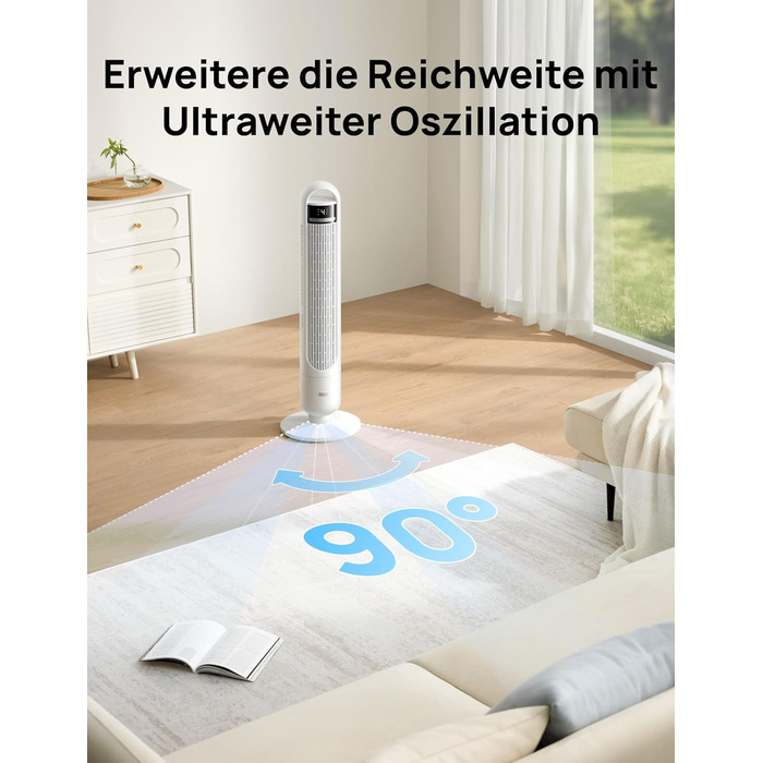 Дрео - тихий торшевий вентилятор 23dB з пультом керування, 4 швидкості, 3 режими, осциляція 90°, таймер 8H, для спальні та вітальні