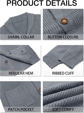 Чоловіча в'язана куртка Runcati з коміром-шарфом, візерунок коси, ґудзикова застібка, зимова, велика в'язана з кишенями, сірий XL