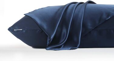 DISANGNI 100% Natural Mulberry Silk Pillowcase for Hair and Skin, Hidden Zipper Closure, 22 Momme, Both Sides, Real Silk, 1 Piece (Blue, 2 Pack, Standard Size 50.8 x 66 cm)