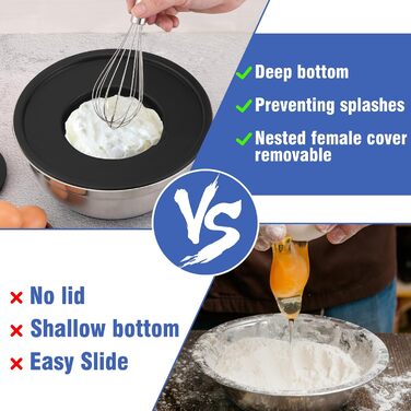 BEWOS 7-Piece Mixing Bowls with Lid, Stainless Steel Mixing Bowls with Grater, Nesting Design & Non-Slip Bottom Mixing Bowl, Sizes 4.5, 4, 3.5, 2.1, 1.5, 1.1, 0.7 Qt for Mixing & Serving