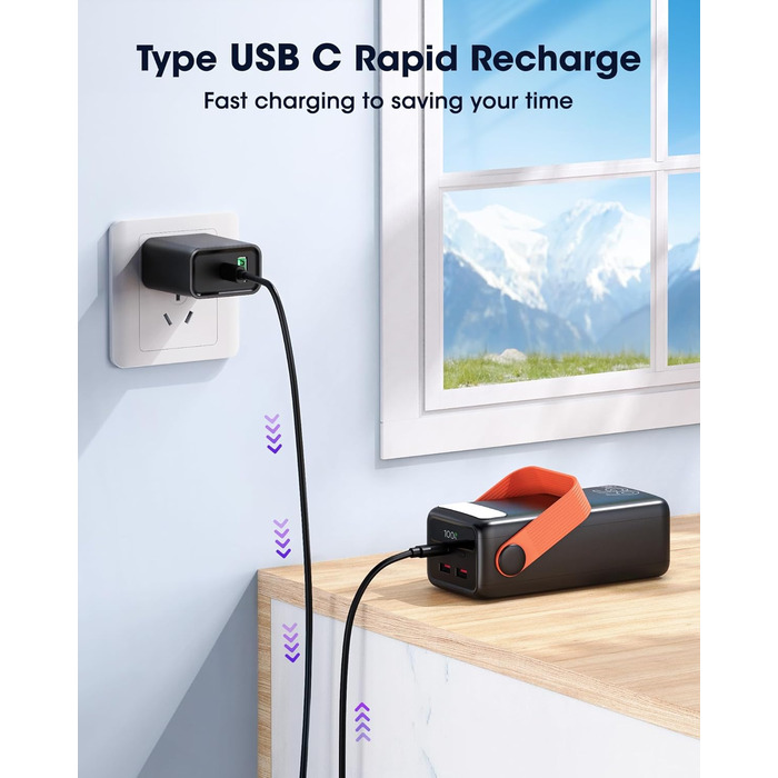 Power Bank 60000mAh 65W з 3 виходами USB-C, чорний: для ноутбуків, смартфонів, планшетів
