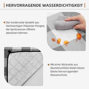 Плед для пікніка HAUSPROFI 200x200 см, водонепроникний, ізольований - великий плед для пікніка, пляжу, саду, кемпінгу. Бавовняний, з ручкою та кілочками, сіро-білий в клітинку