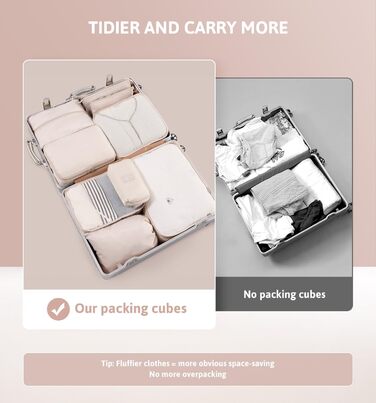 Органайзер для валізи Meowoo, 8-кількість, набір кубиків для пакування, для подорожей та бізнесу, з кишенями для одягу, для зберігання багажу, система організації (Бежевий-9шт)