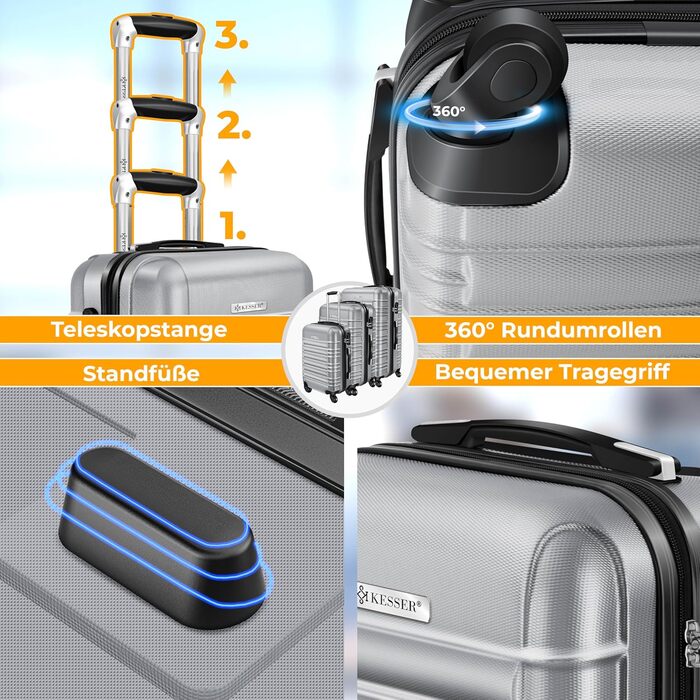 Набір валіз KESSER® 3шт з ABS-пластику: велика, середня, маленька з телескопічною ручкою, ваговою системою та замком
