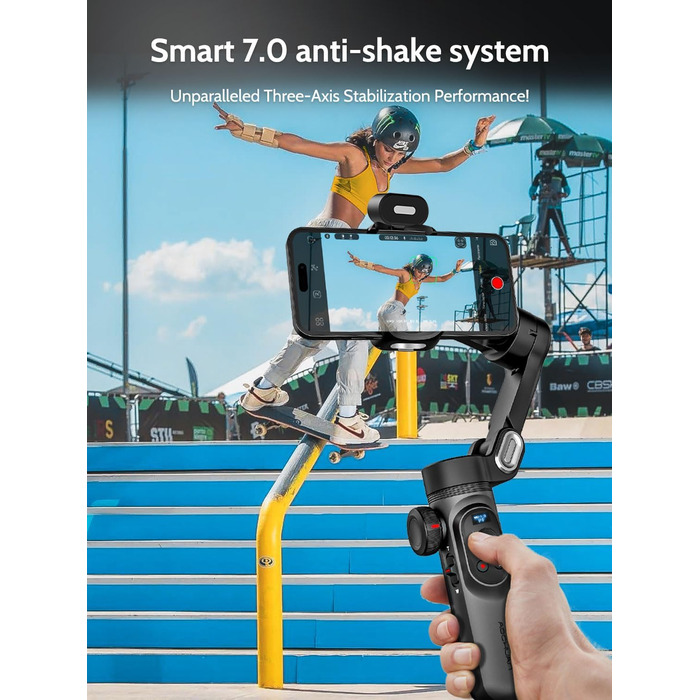 Стабілізатор для смартфона AOCHUAN Smart X Pro Kit: 3-осьовий гiмбал з RGB-фiллером, трекер обличчя, для iPhone/Android, чорний