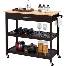 Сервісний візок Yaheetech з шухлядою, 2 полиці, 4 колеса, білий (Espresso), 51 x 101,5 x 92 см
