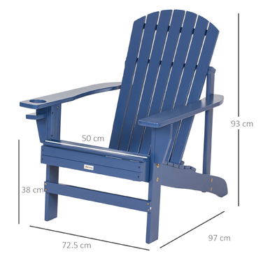 Крісло Adirondack Outsunny з підстаканником, масивне дерево, 97 x 72,5 x 93 см, синє крісло для балкону, саду та тераси