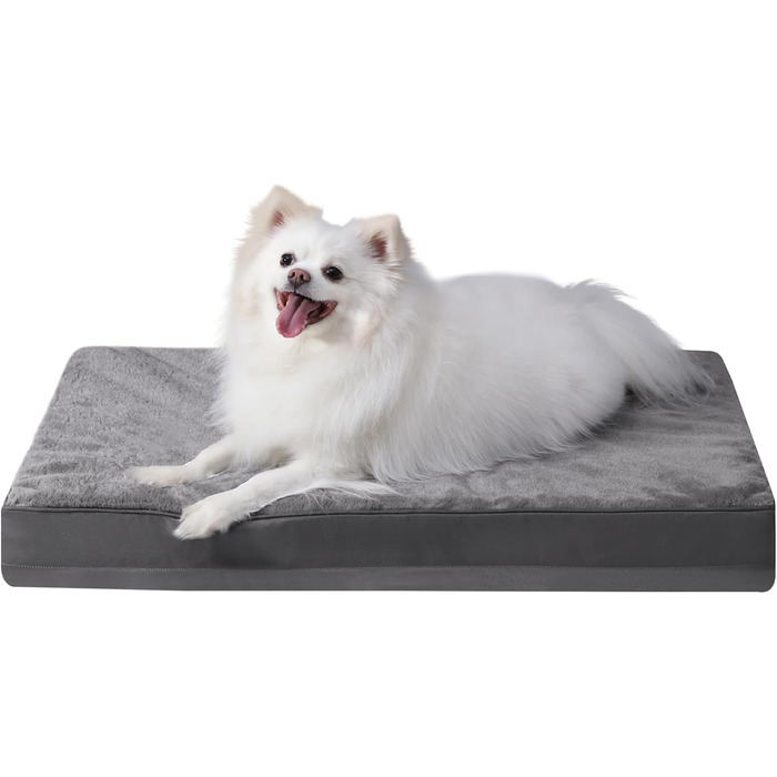 Ортопедичне ліжко для собак KSIIA, великі породи, 105x70 см, знімний чохол, двостороннє, темно-сірий (75x47x7 см)