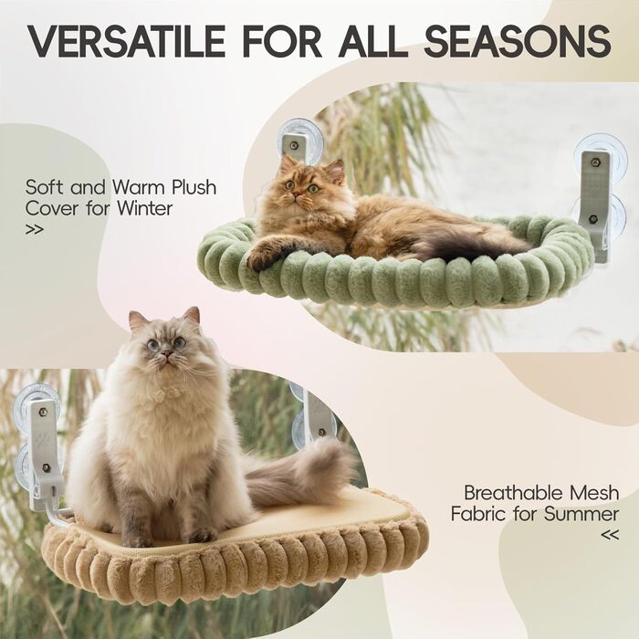 Лежанка для котів EDAGNY на вікно - гамак, м'яка знімною наволочкою, сталевий каркас, до 18 кг (зелений, M)